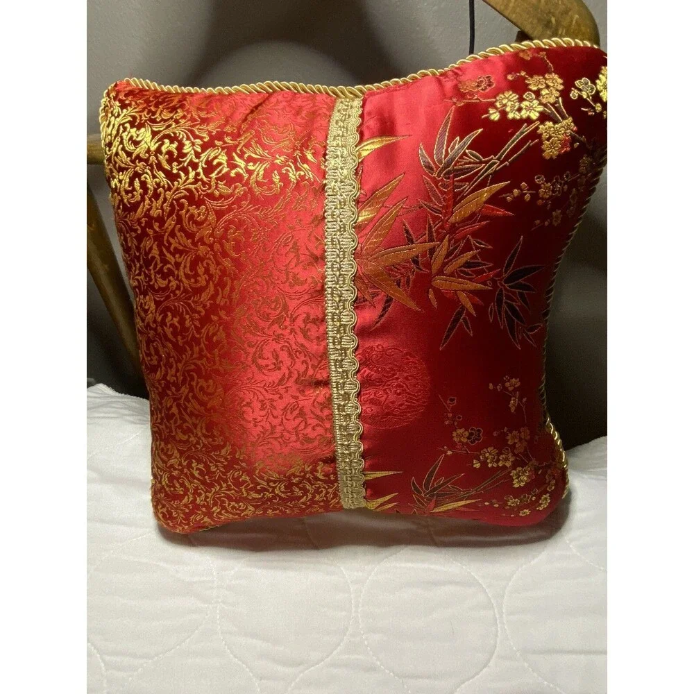 Asian style Red pillow Decorative Pillow 14.5 “ inch square - Beautiful